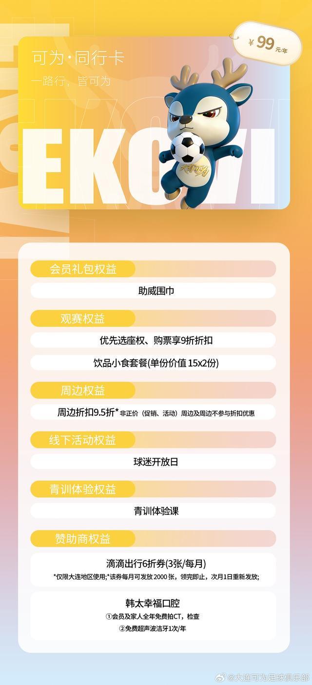 大连可为上线官方小程序并招募球迷会员,最高价1999/年
