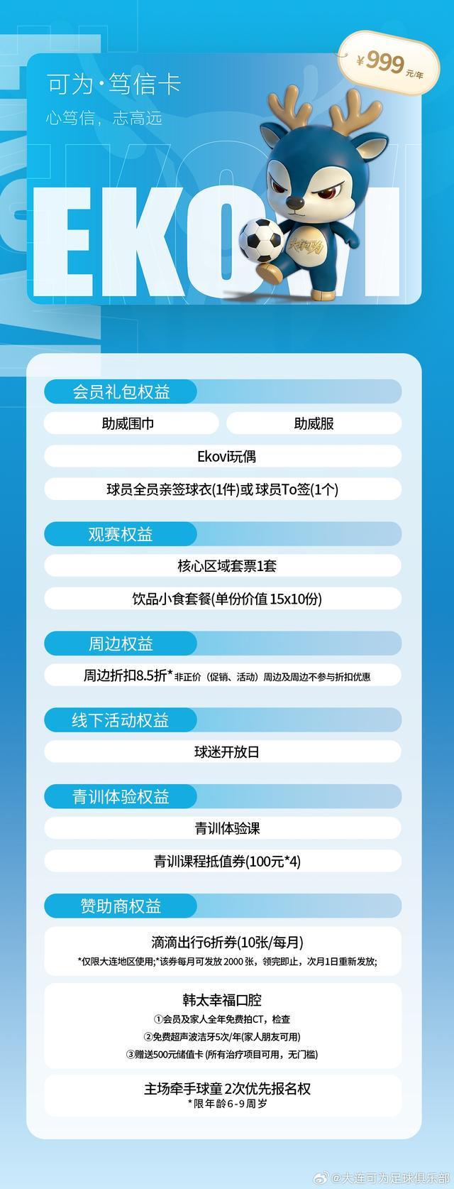 大连可为上线官方小程序并招募球迷会员,最高价1999/年